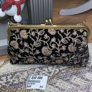 Patricia Nash bag NEW potenaz frame Elegant Black Gold Floral Clutch